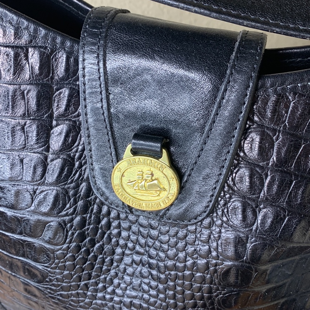 Vintage Brahmin Croc Embossed black leather bag - Picture 2 of 12